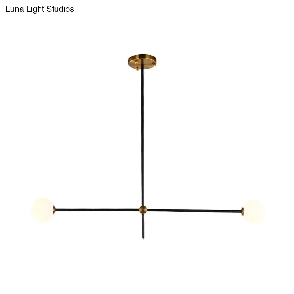 Black Modernist 2/3-Light Living Room Pendant Lighting with Opal Glass Ball Shade and Exposed Metallic Ceiling Lamp