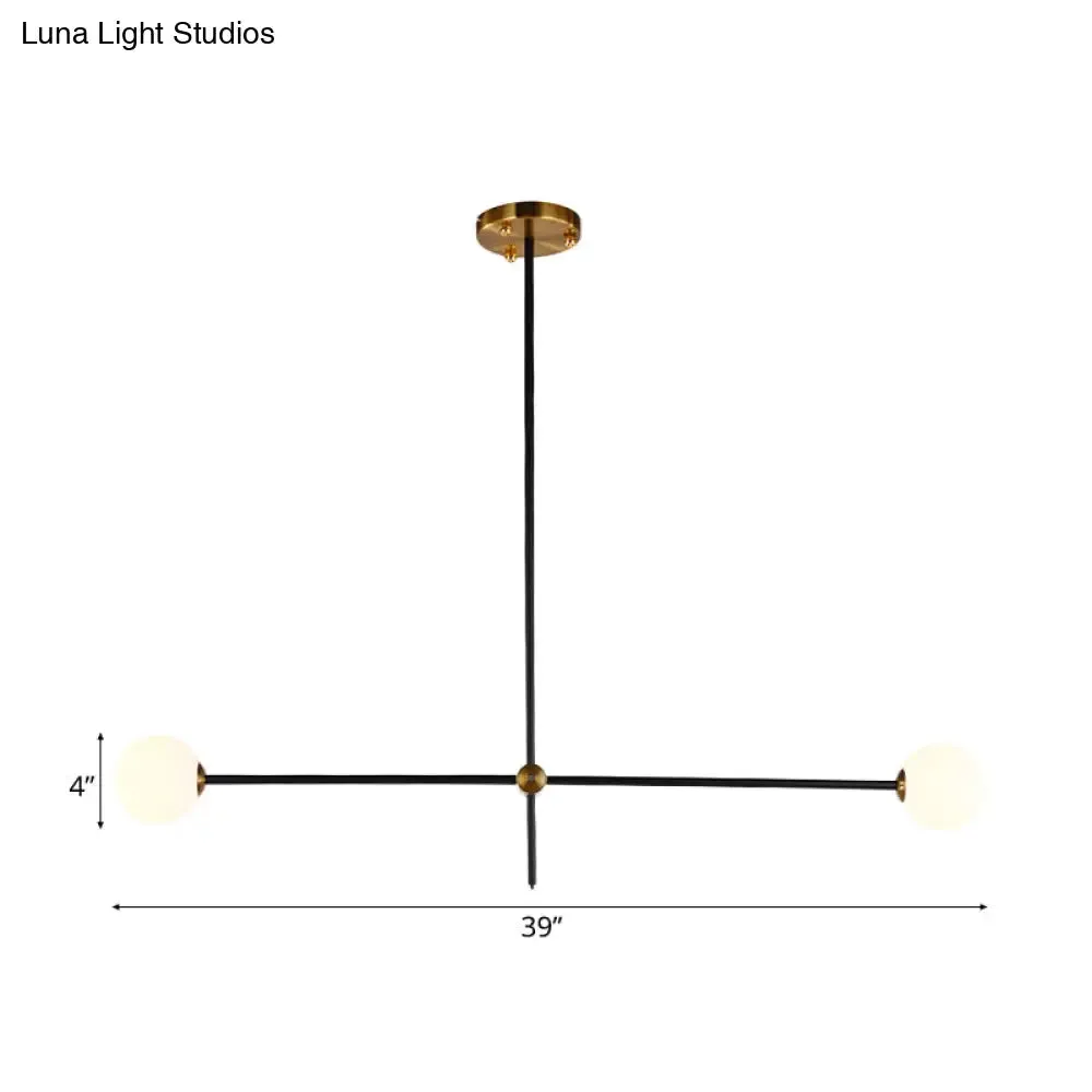Black Modernist 2/3-Light Living Room Pendant Lighting with Opal Glass Ball Shade and Exposed Metallic Ceiling Lamp