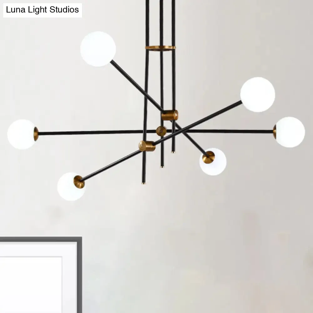 Black Modernist 2/3-Light Living Room Pendant Lighting with Opal Glass Ball Shade and Exposed Metallic Ceiling Lamp