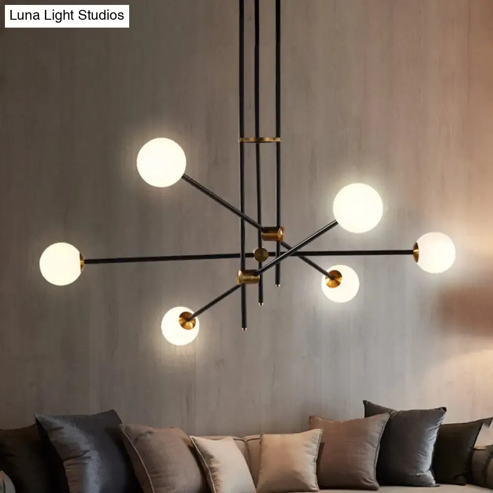 Black Modernist 2/3-Light Living Room Pendant Lighting with Opal Glass Ball Shade and Exposed Metallic Ceiling Lamp