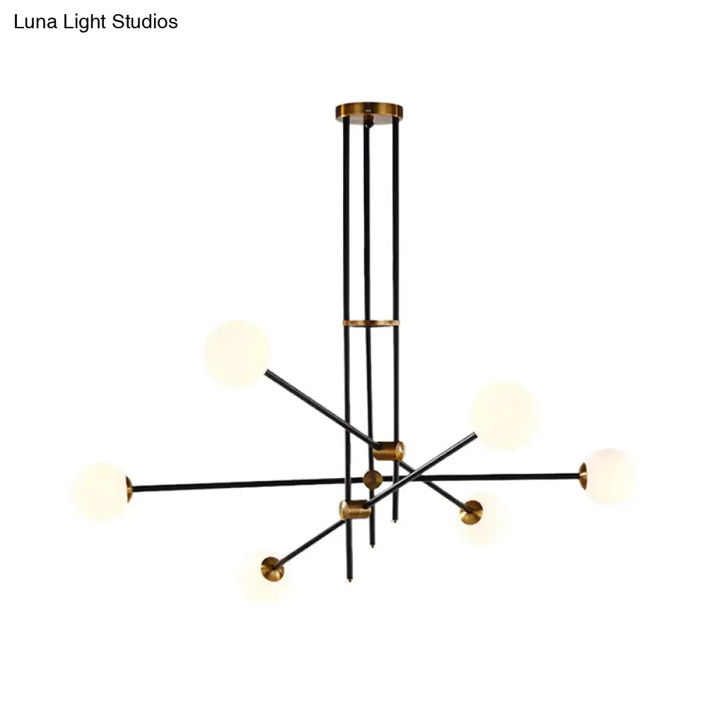 Black Modernist 2/3-Light Living Room Pendant Lighting with Opal Glass Ball Shade and Exposed Metallic Ceiling Lamp