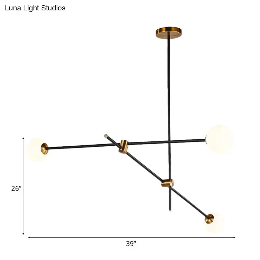Black Modernist 2/3-Light Living Room Pendant Lighting with Opal Glass Ball Shade and Exposed Metallic Ceiling Lamp