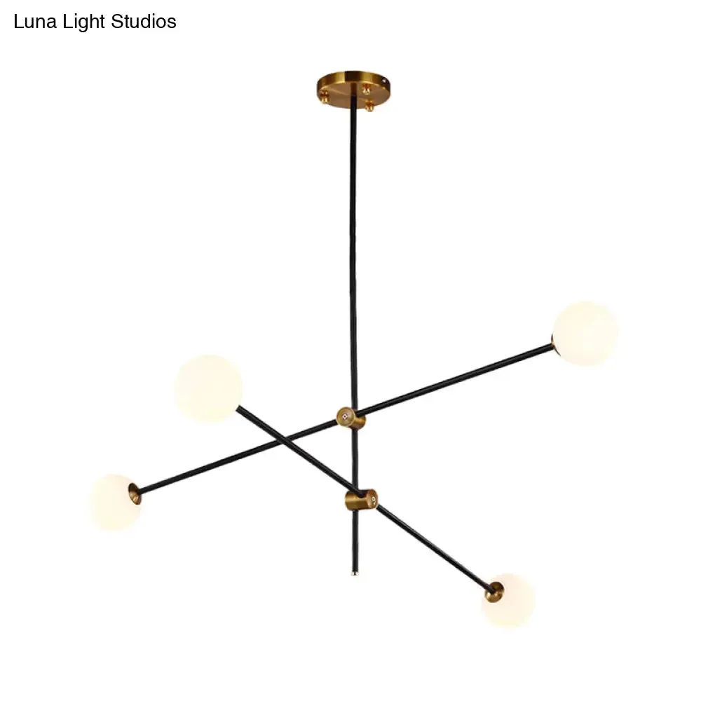 Black Modernist 2/3-Light Living Room Pendant Lighting with Opal Glass Ball Shade and Exposed Metallic Ceiling Lamp