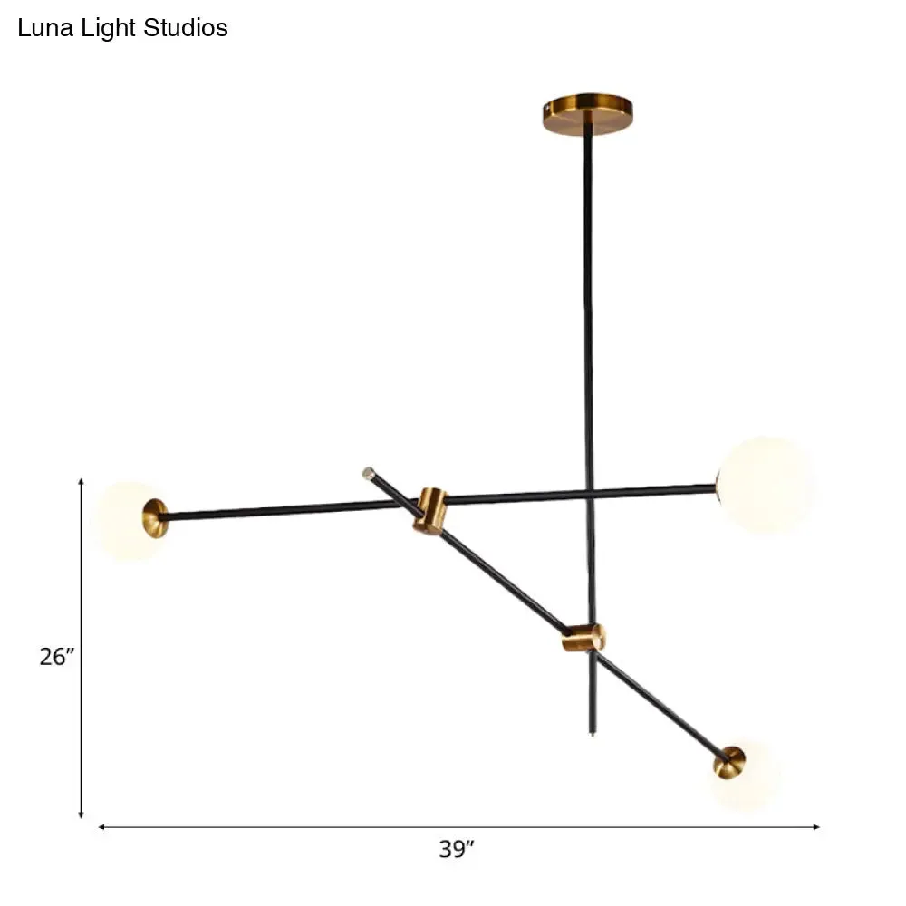 Black Modernist 2/3-Light Living Room Pendant Lighting with Opal Glass Ball Shade and Exposed Metallic Ceiling Lamp