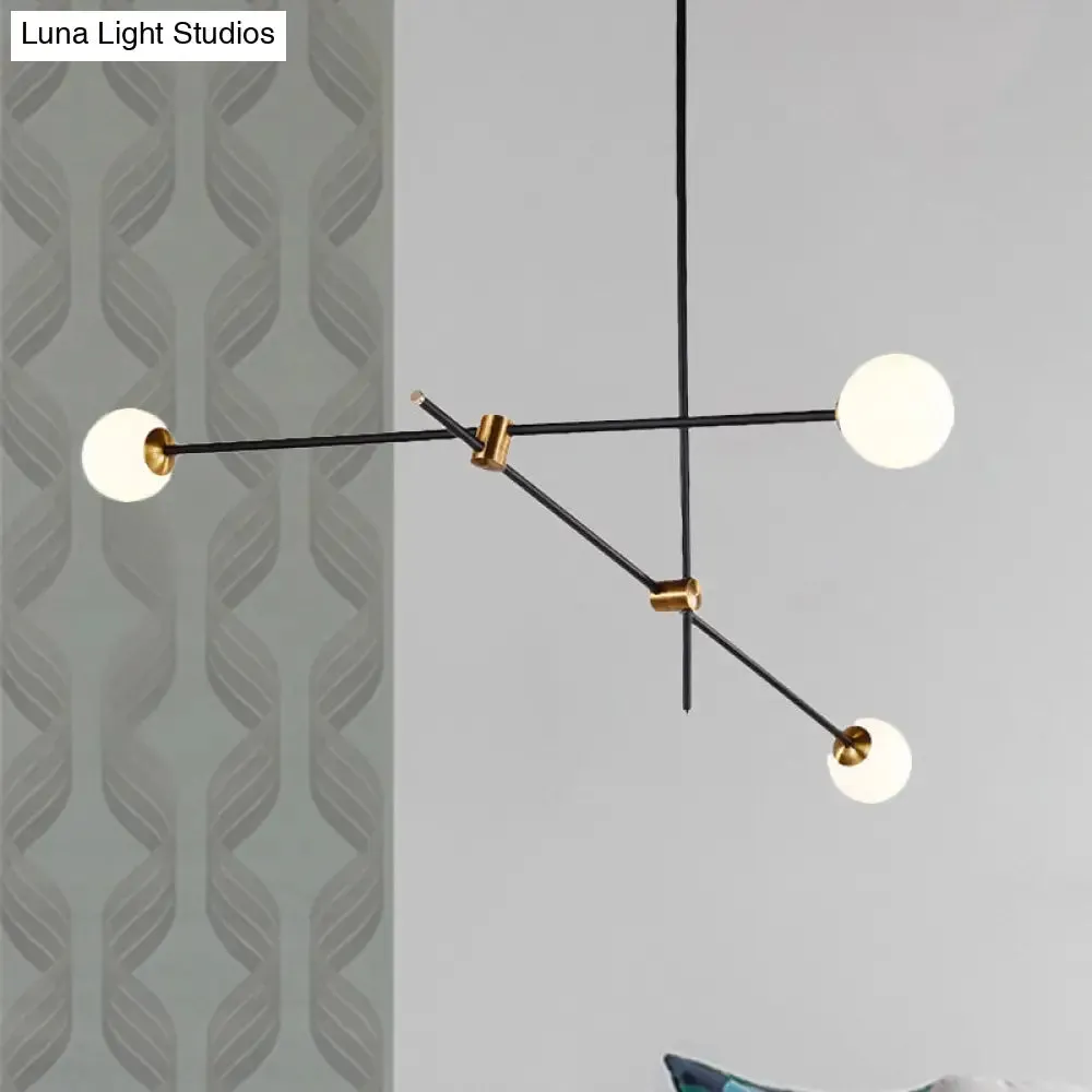 Black Modernist 2/3-Light Living Room Pendant Lighting with Opal Glass Ball Shade and Exposed Metallic Ceiling Lamp