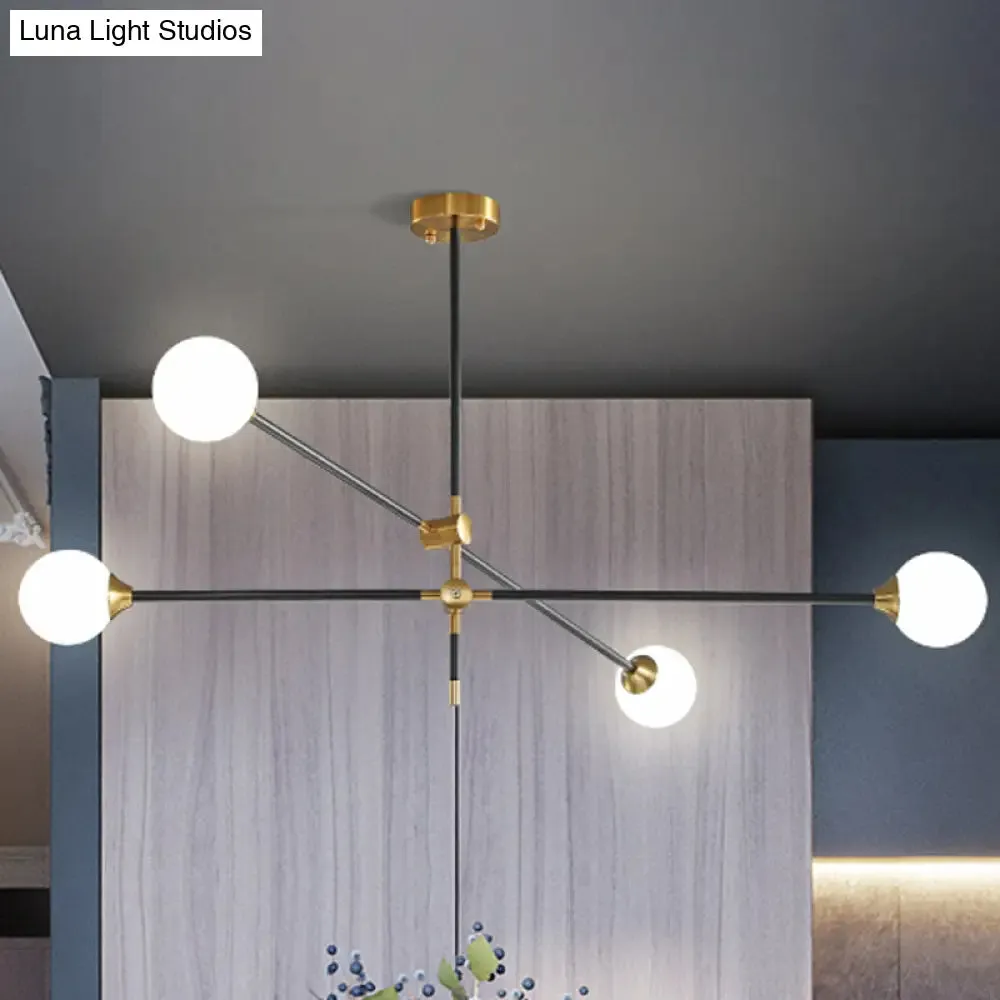 Black Modernist 2/3-Light Living Room Pendant Lighting with Opal Glass Ball Shade and Exposed Metallic Ceiling Lamp