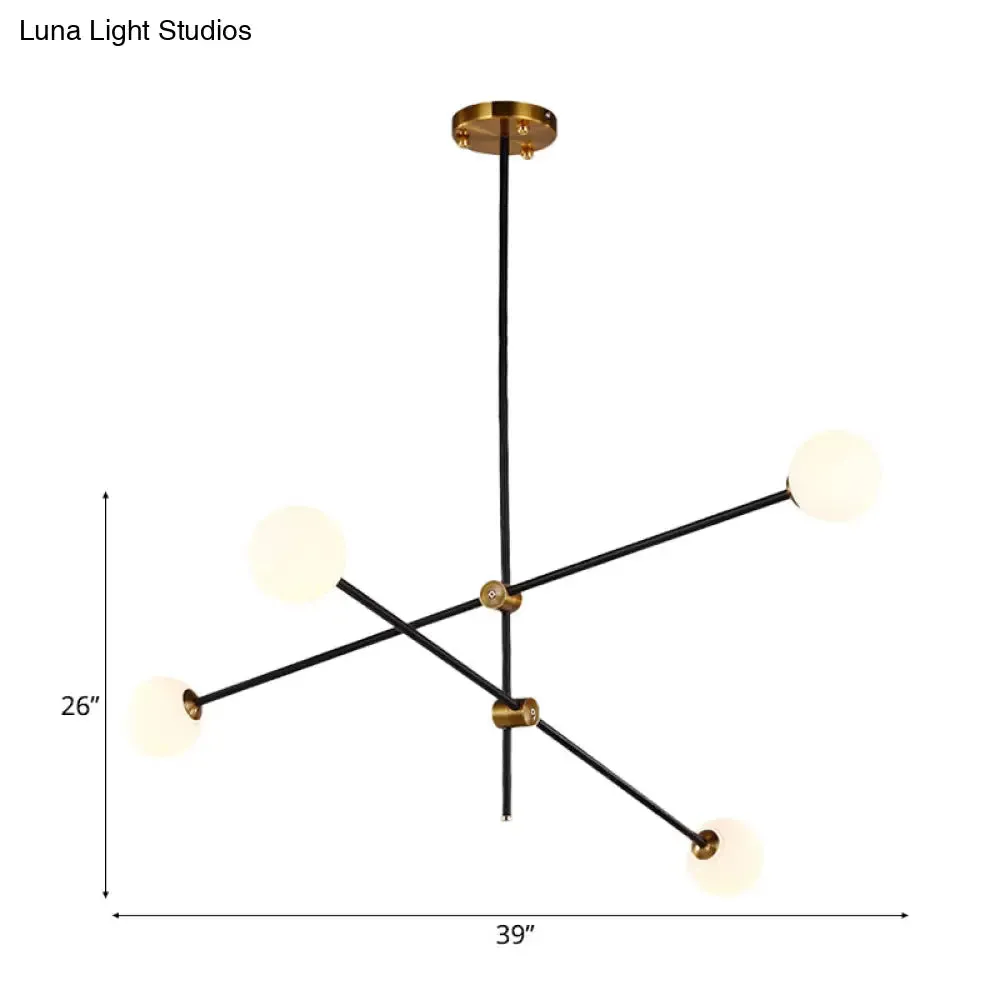 Black Modernist 2/3-Light Living Room Pendant Lighting with Opal Glass Ball Shade and Exposed Metallic Ceiling Lamp