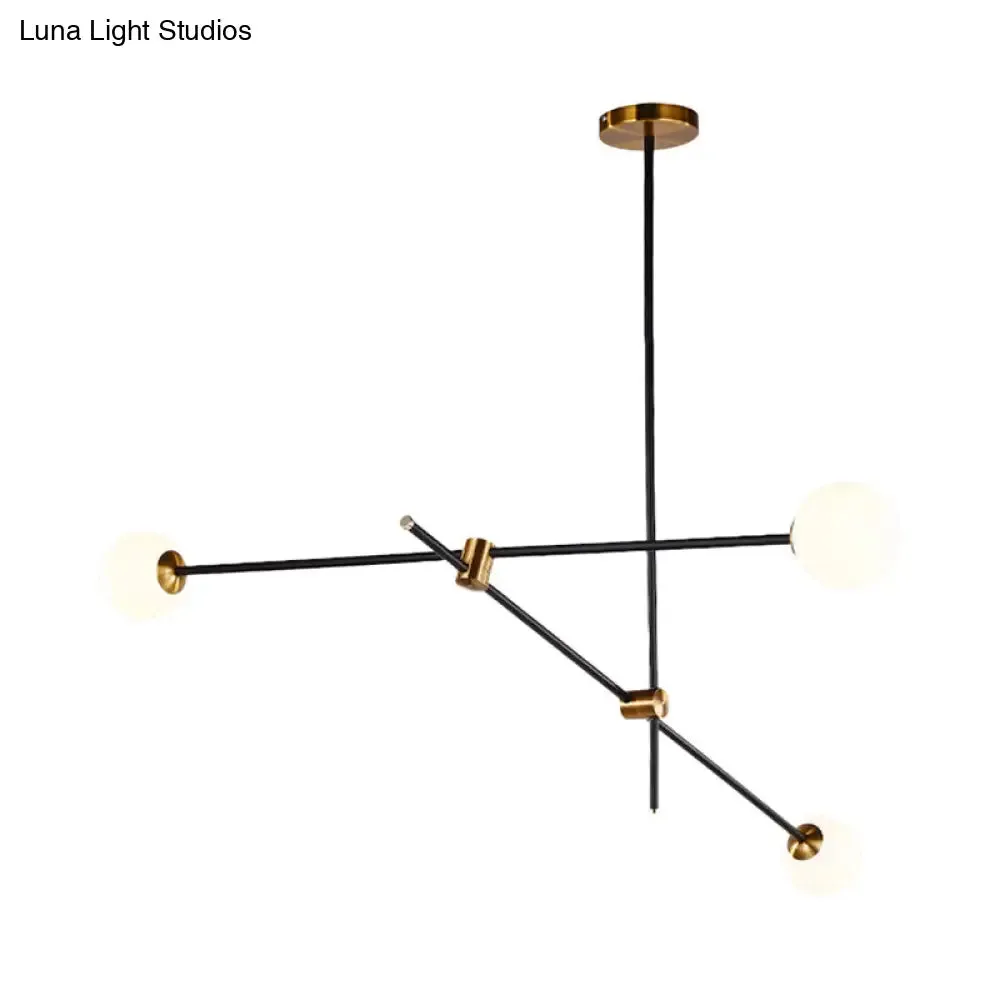 Black Modernist 2/3-Light Living Room Pendant Lighting with Opal Glass Ball Shade and Exposed Metallic Ceiling Lamp