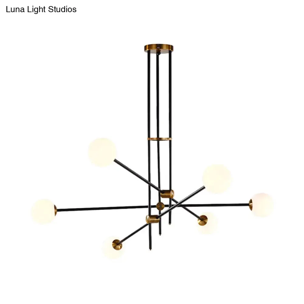 Black Modernist 2/3-Light Living Room Pendant Lighting with Opal Glass Ball Shade and Exposed Metallic Ceiling Lamp