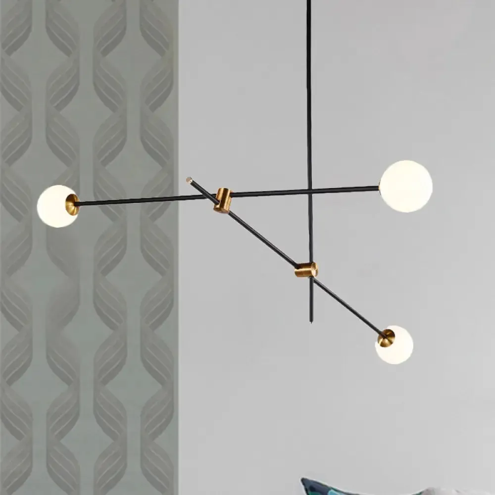 Black Modernist 2/3-Light Living Room Pendant Lighting with Opal Glass Ball Shade and Exposed Metallic Ceiling Lamp