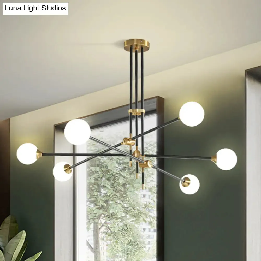 Black Modernist 2/3-Light Living Room Pendant Lighting with Opal Glass Ball Shade and Exposed Metallic Ceiling Lamp