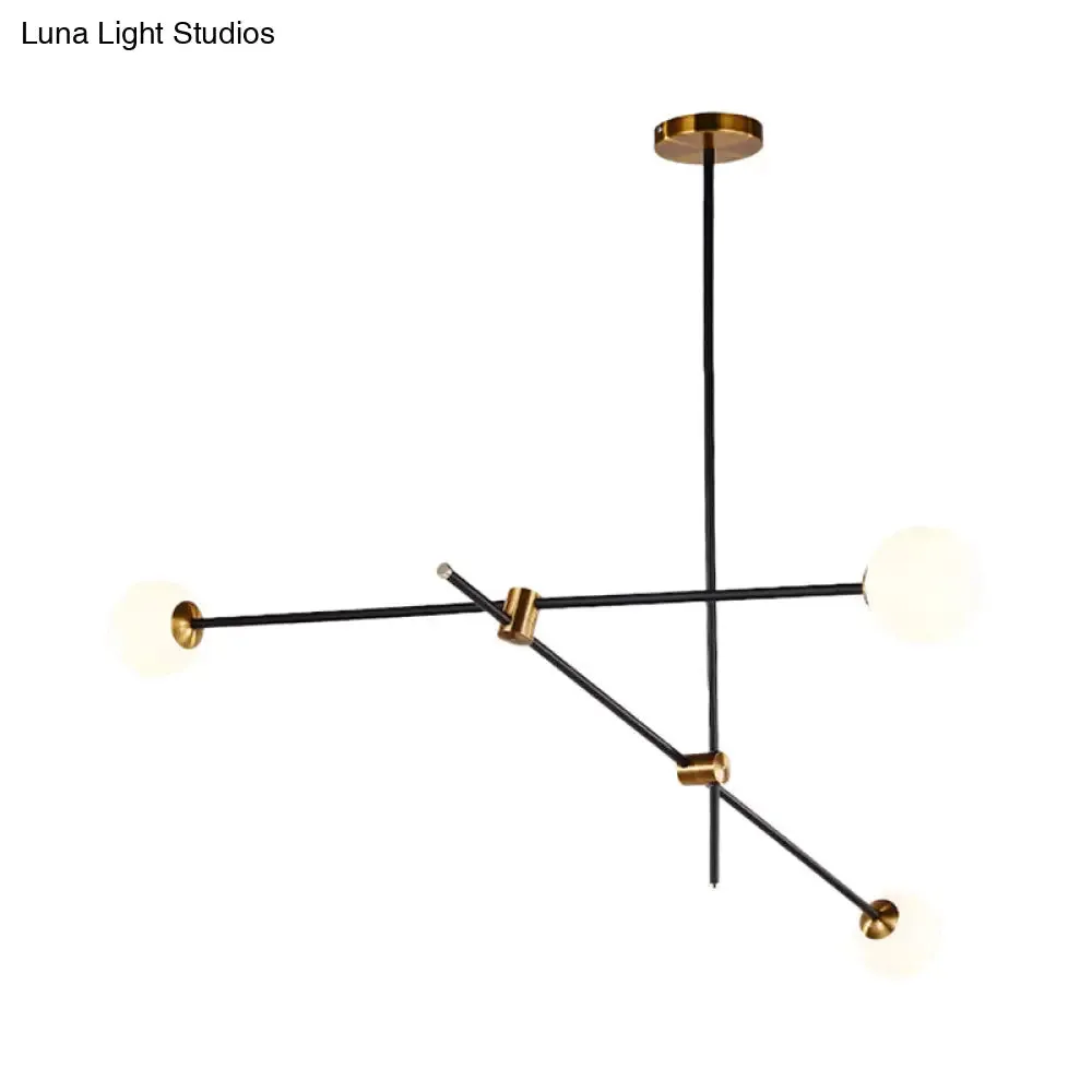 Black Modernist 2/3-Light Living Room Pendant Lighting with Opal Glass Ball Shade and Exposed Metallic Ceiling Lamp