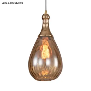 Black/Brass Teardrop Ceiling Light Industrial Clear/Amber/Grey Water Glass 1-Light Bedroom Pendant Lighting Fixture