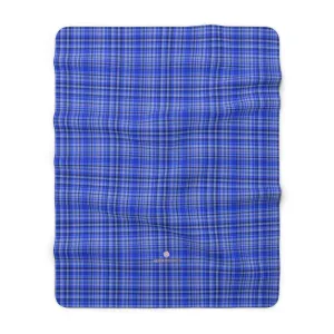Blue Plaid Tartan Print Designer Cozy Sherpa Fleece Blanket-Made in USA