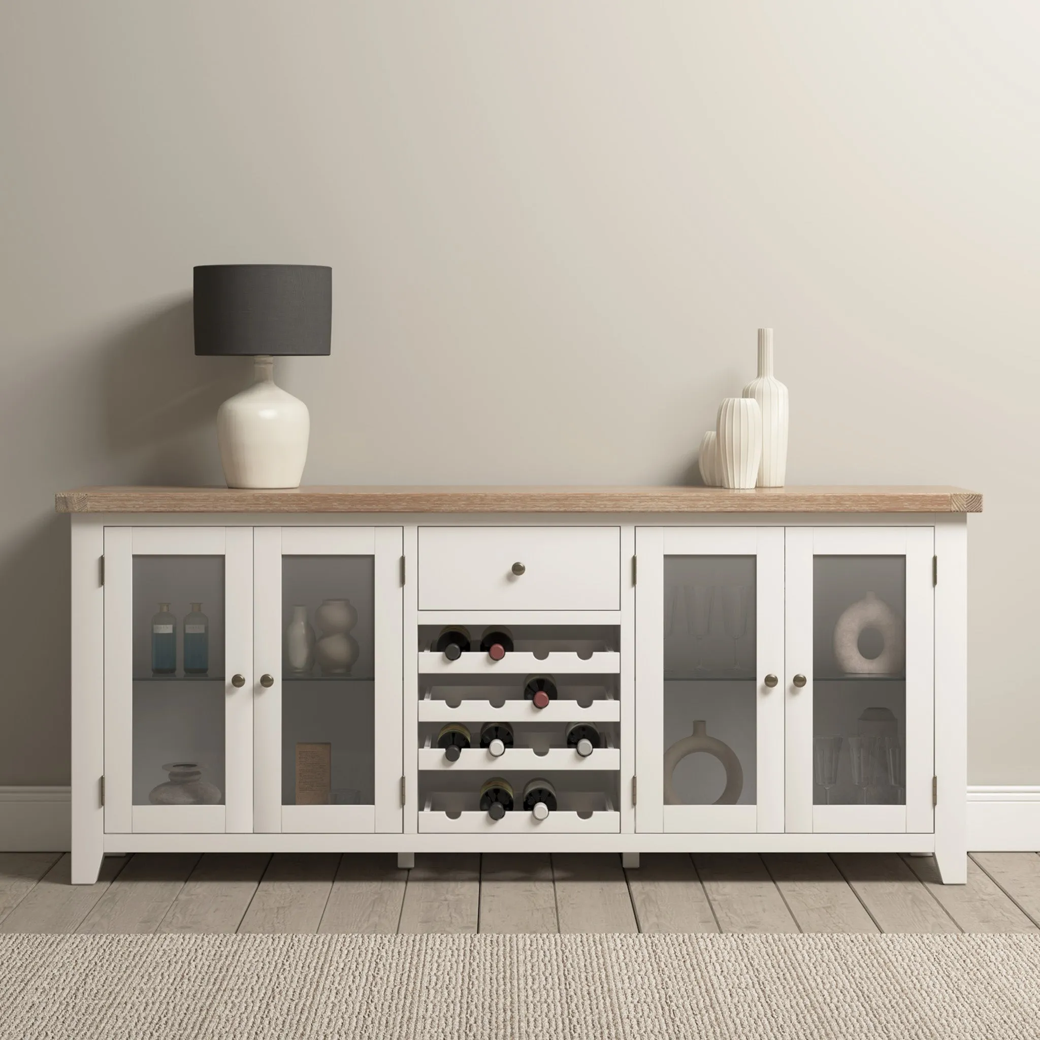 Burford Grand Sideboard with Wine Rack in Warm White