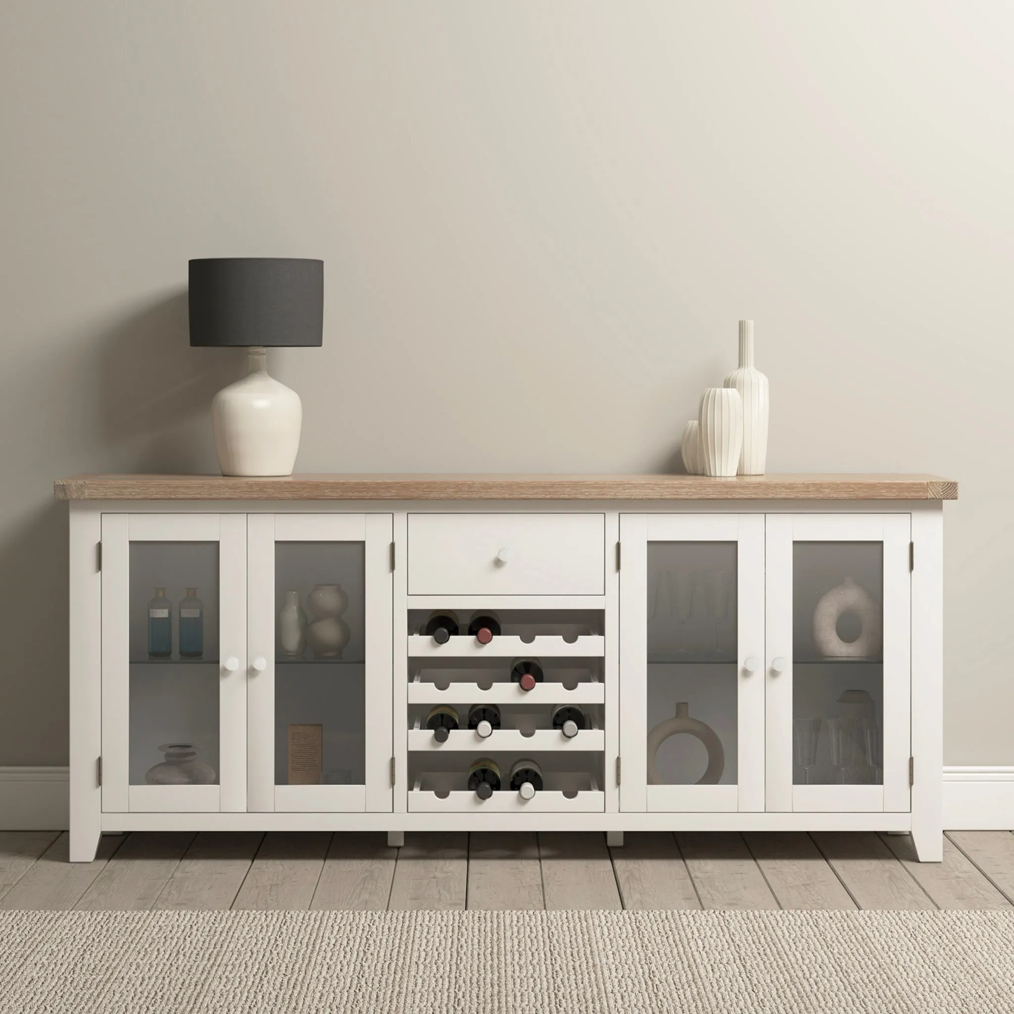 Burford Grand Sideboard with Wine Rack in Warm White