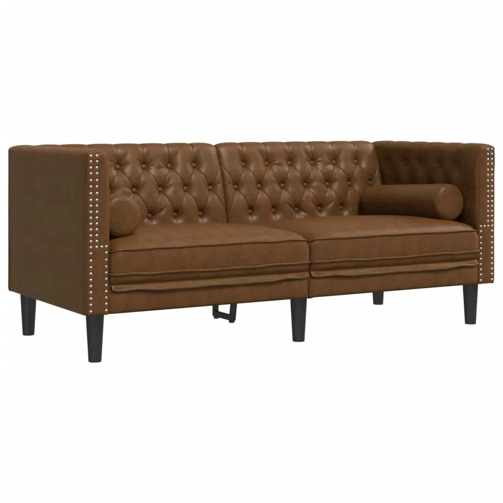 Chesterfield Sofa with Bolsters 2-Seater Brown Faux Suede Leather