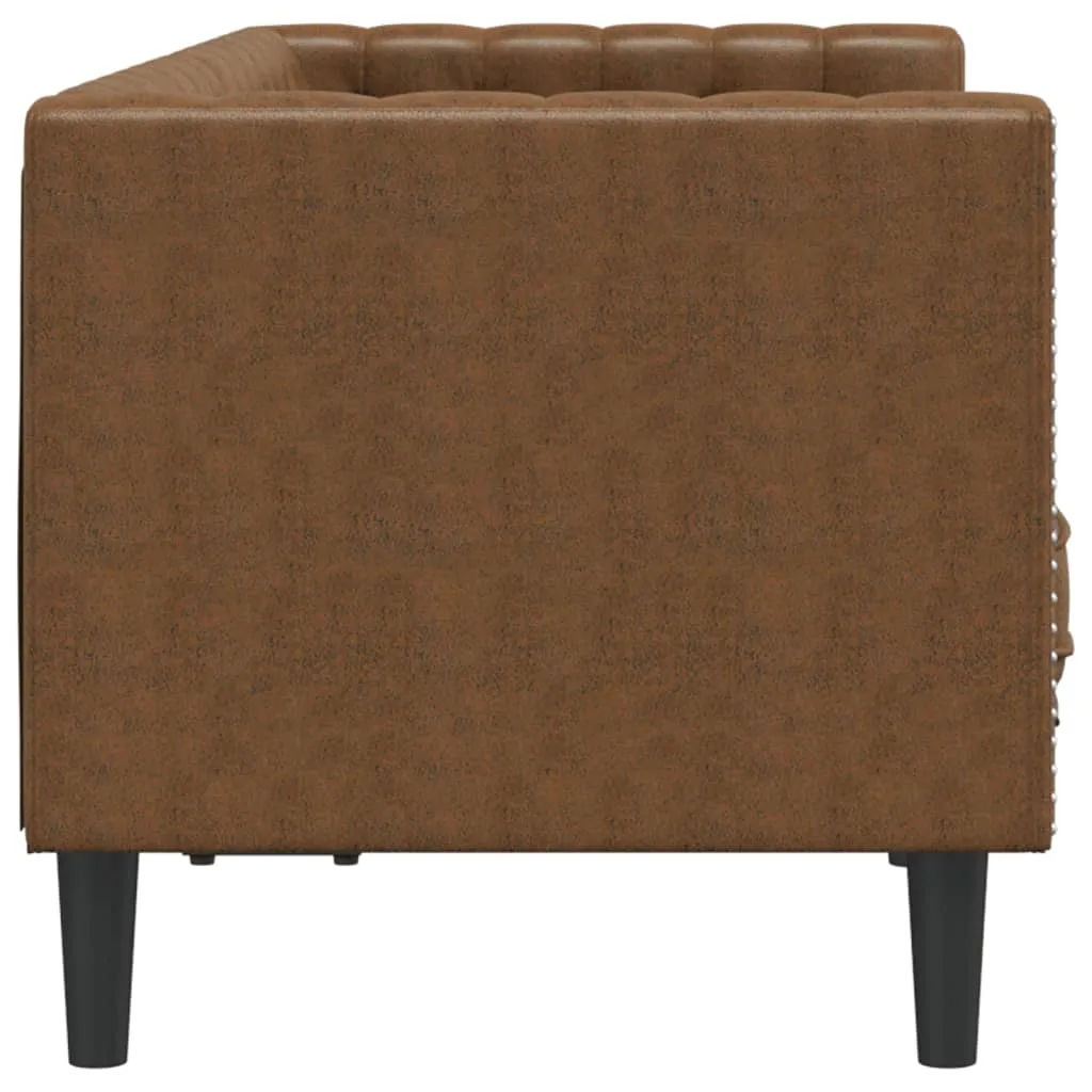 Chesterfield Sofa with Bolsters 2-Seater Brown Faux Suede Leather