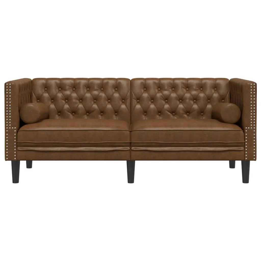 Chesterfield Sofa with Bolsters 2-Seater Brown Faux Suede Leather