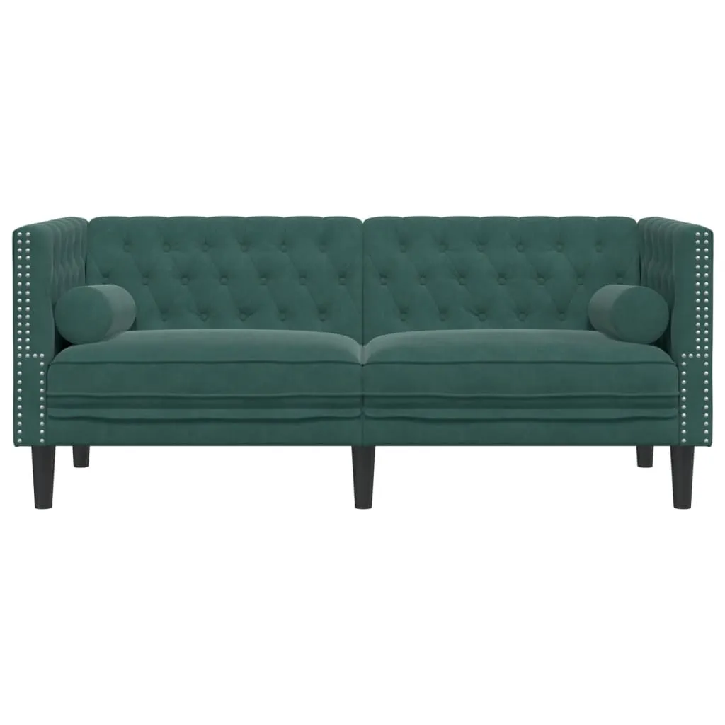 Chesterfield Sofa with Bolsters 2-Seater Dark Green Velvet