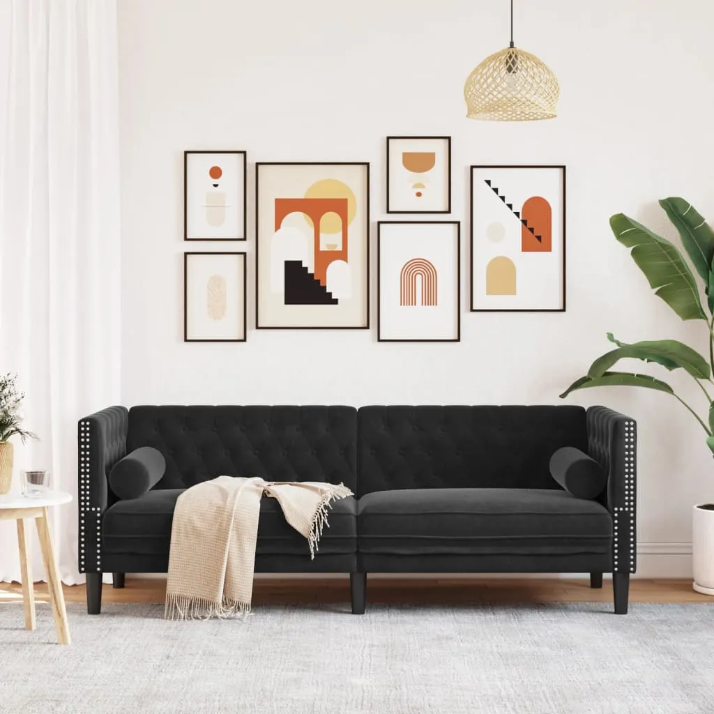 Chesterfield Sofa with Bolsters 3-Seater Black Velvet