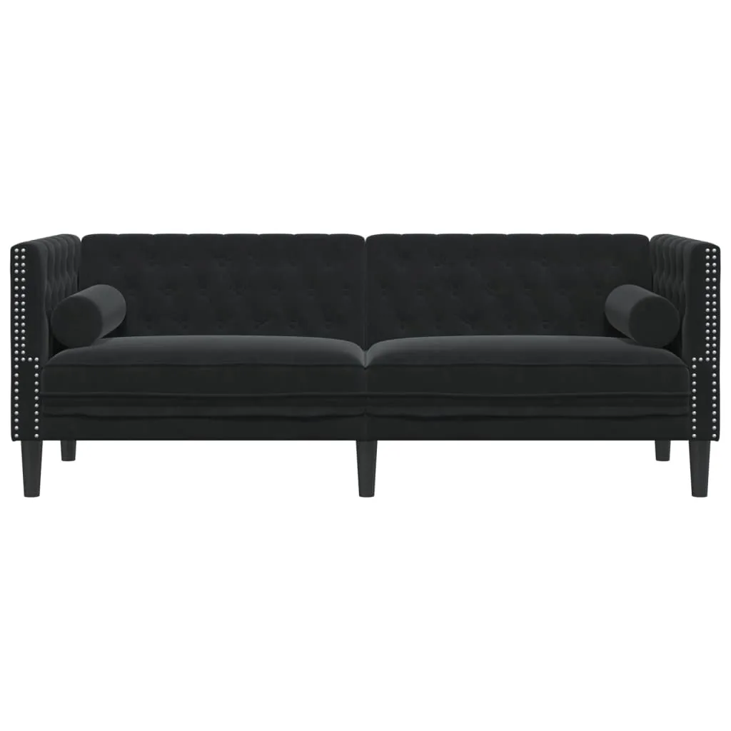 Chesterfield Sofa with Bolsters 3-Seater Black Velvet