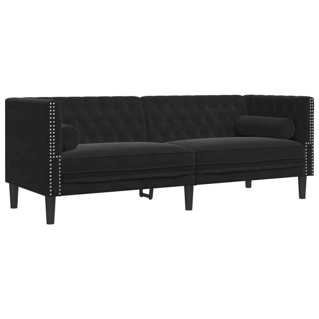 Chesterfield Sofa with Bolsters 3-Seater Black Velvet