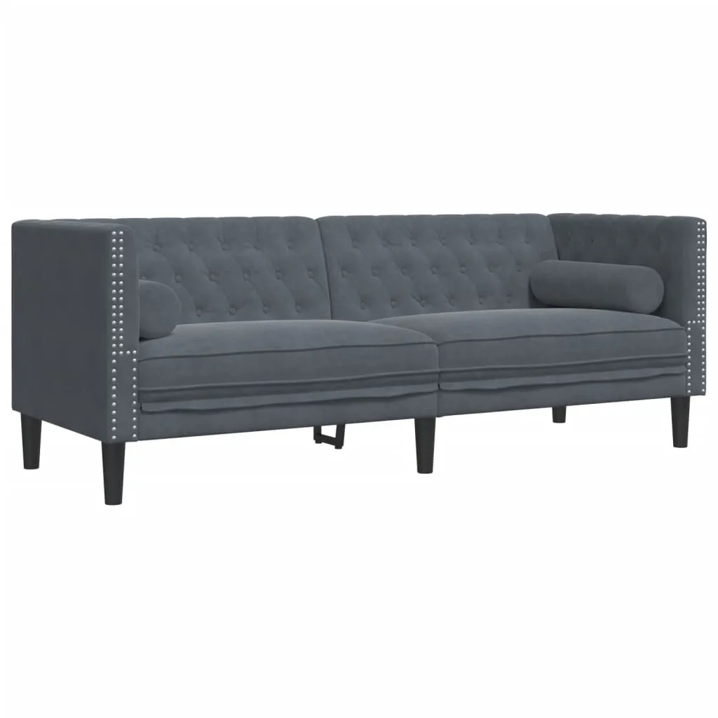 Chesterfield Sofa with Bolsters 3-Seater Dark Gray Velvet