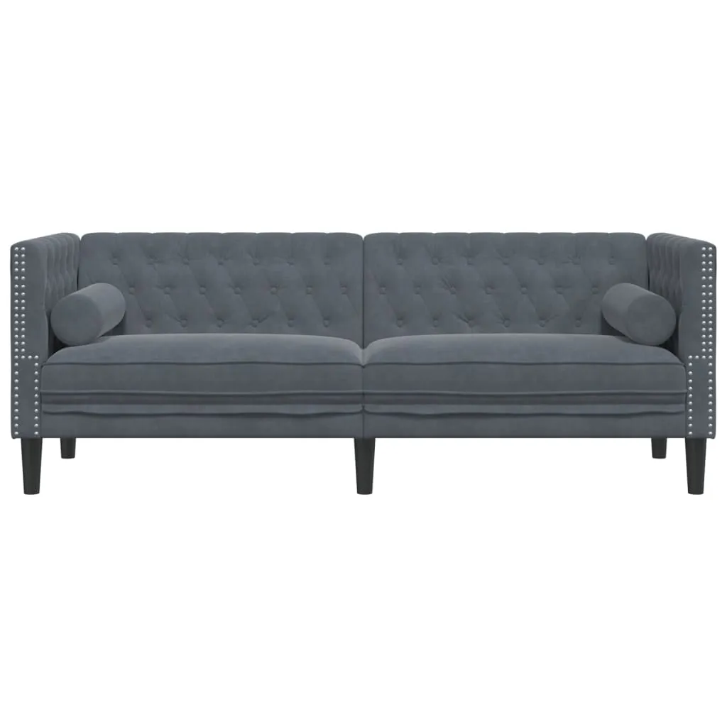 Chesterfield Sofa with Bolsters 3-Seater Dark Gray Velvet