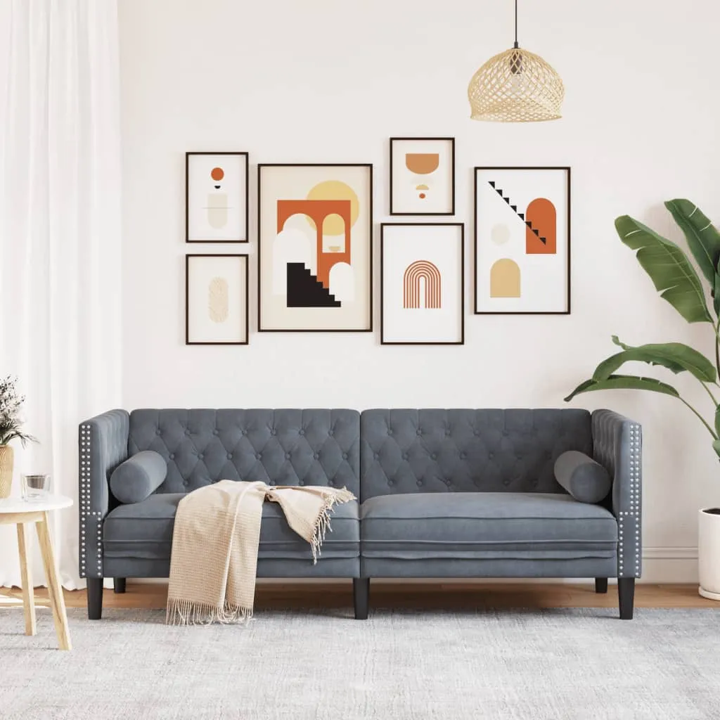 Chesterfield Sofa with Bolsters 3-Seater Dark Gray Velvet