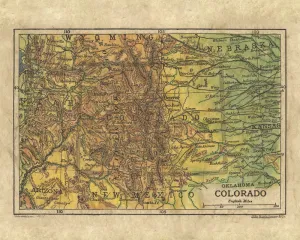 Colorado 1906e Map Art Blanket Throw Polar/ Silky/ Sherpa Fleece Vintage Artwork Warm Blanket for Winter Bed Sofa Chair Dorm & Gift