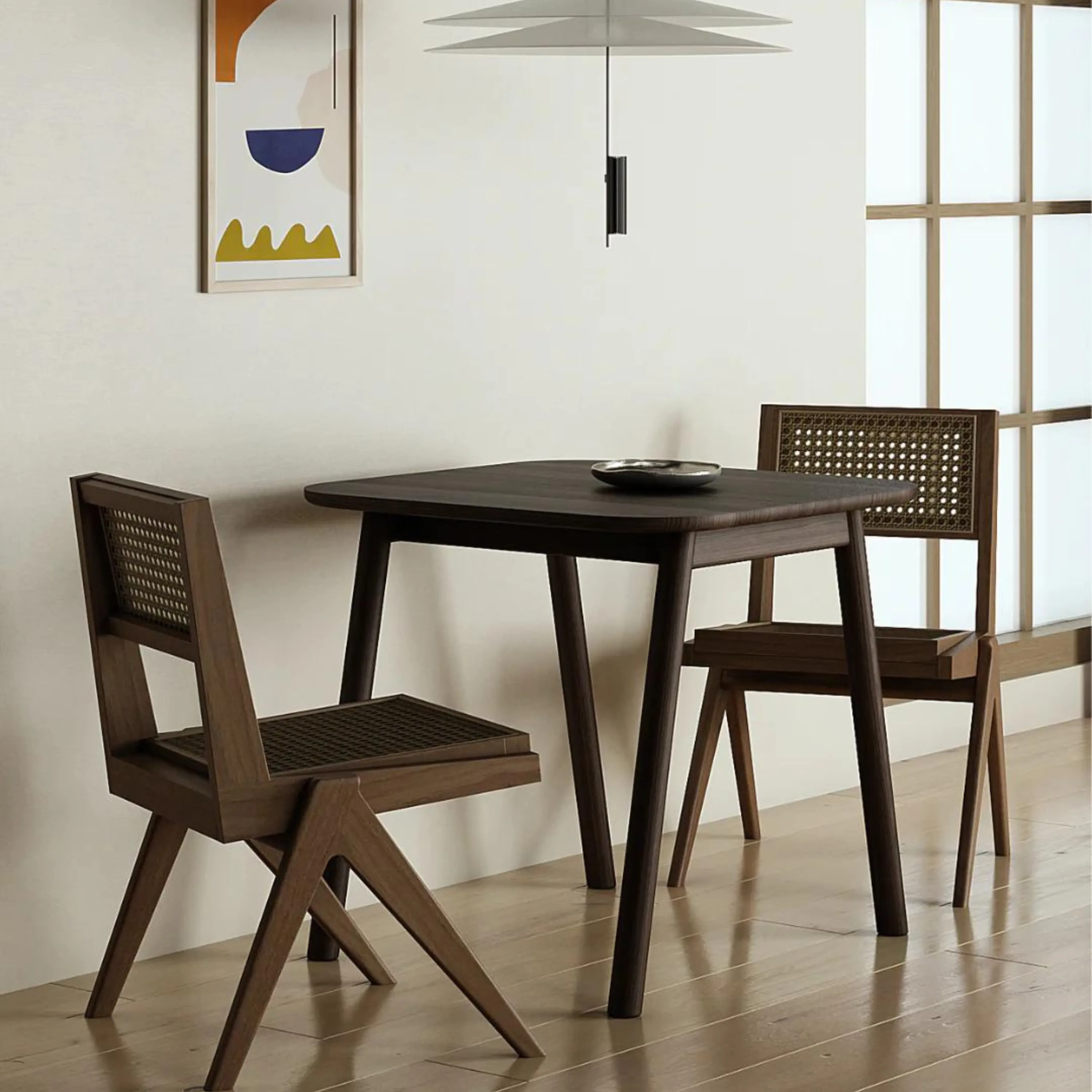 Curbus Square Dining Table - White Ash Dark Stained