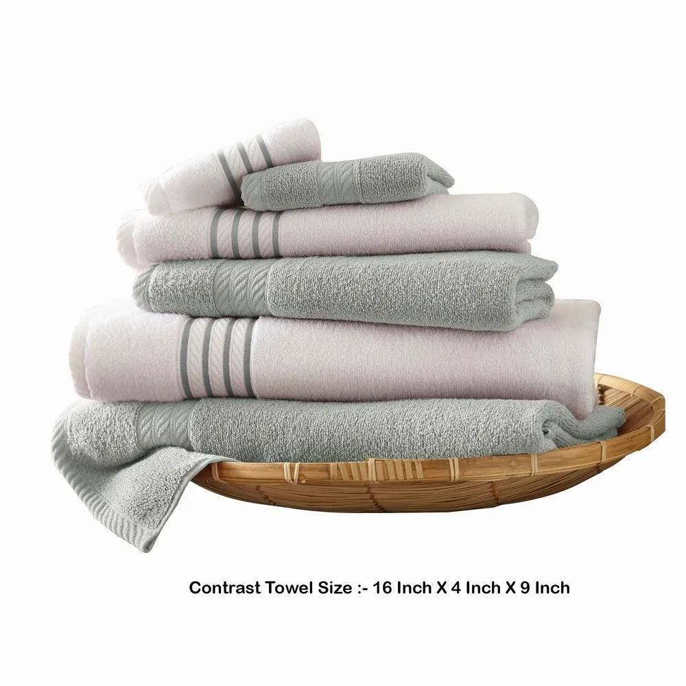 Dana 6 Piece Soft Egyptian Cotton Towel Set, Striped, Light Gray White By Casagear Home