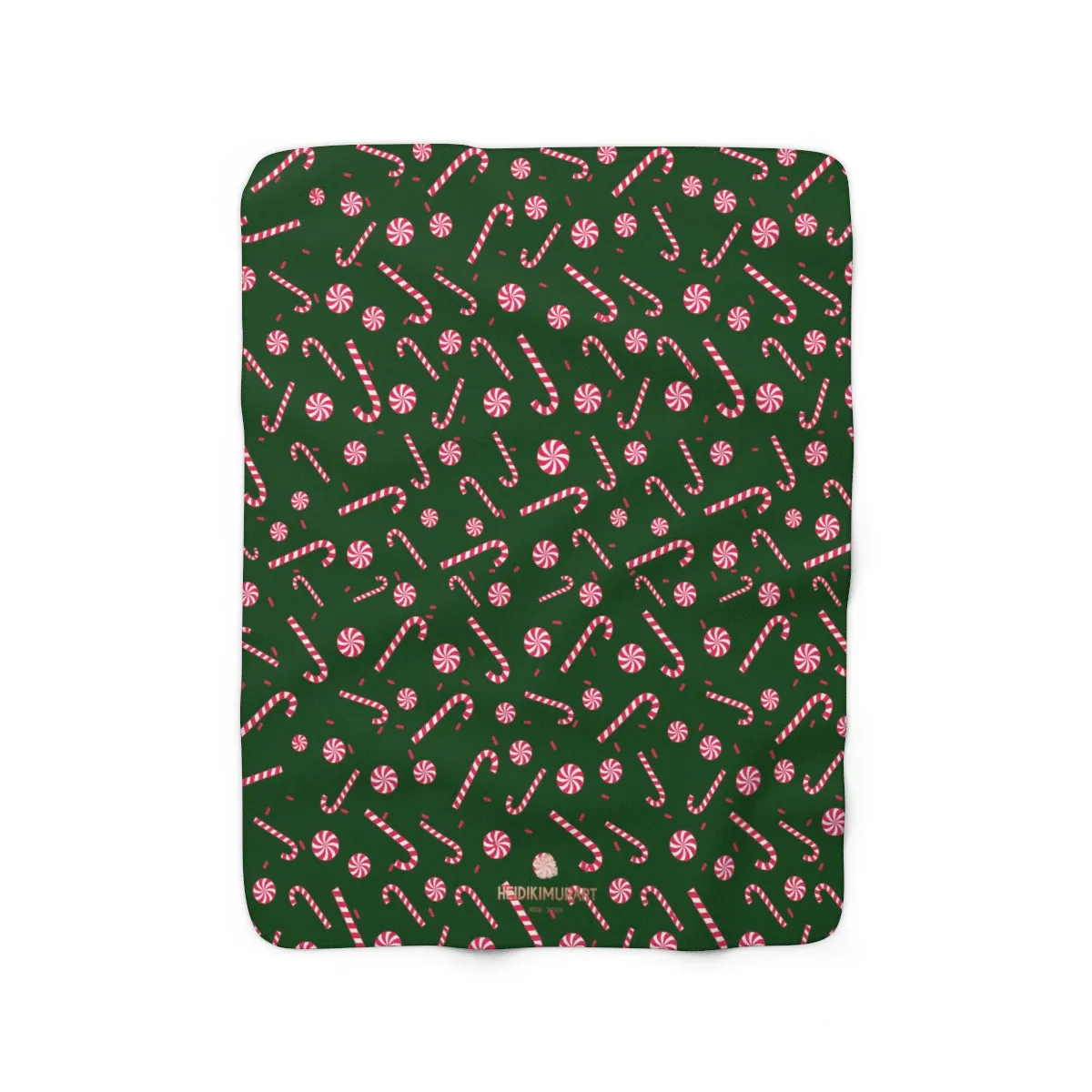 Dark Green White Red Candy Cane Christmas Print Cozy Sherpa Fleece Blanket