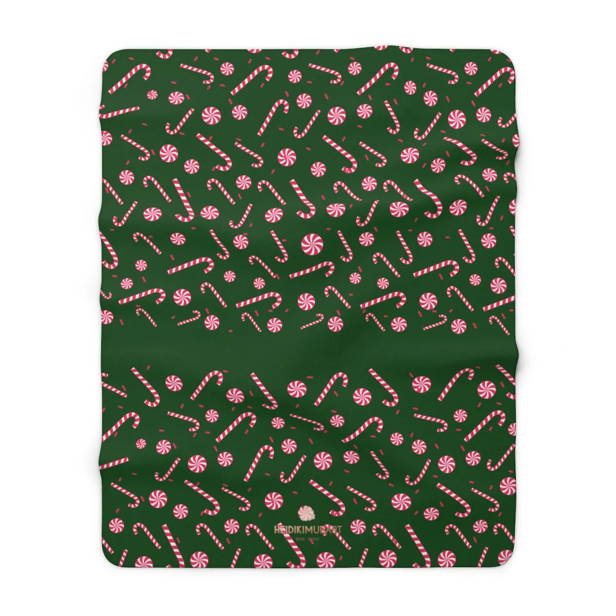 Dark Green White Red Candy Cane Christmas Print Cozy Sherpa Fleece Blanket