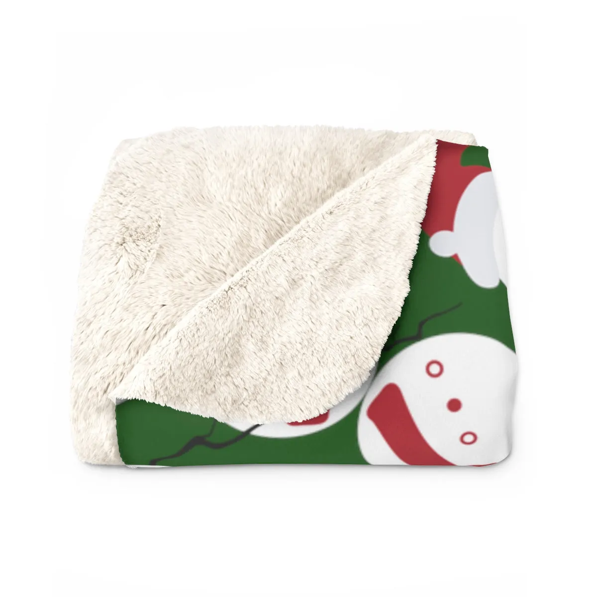 Dark Green White Red Christmas Cute Fluffy Snowman Print Cozy Sherpa Fleece Blanket