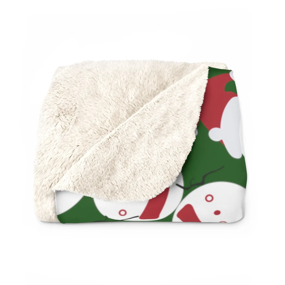 Dark Green White Red Christmas Cute Fluffy Snowman Print Cozy Sherpa Fleece Blanket