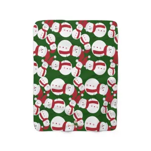 Dark Green White Red Christmas Cute Fluffy Snowman Print Cozy Sherpa Fleece Blanket