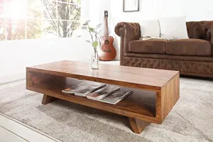DEMIWALL Solid Sheesham Wood Rectangular Center Coffee Table for Living Room | Wooden Sofa Centre Tea Table with Open Shelf Storage for Home & Office | Rosewood, Natural