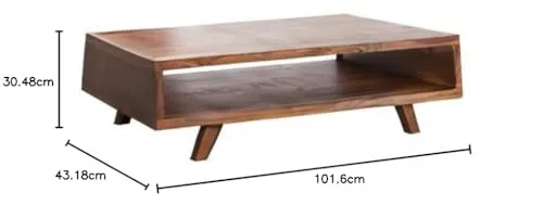 DEMIWALL Solid Sheesham Wood Rectangular Center Coffee Table for Living Room | Wooden Sofa Centre Tea Table with Open Shelf Storage for Home & Office | Rosewood, Natural