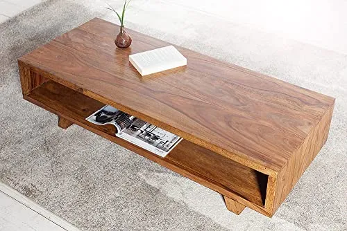 DEMIWALL Solid Sheesham Wood Rectangular Center Coffee Table for Living Room | Wooden Sofa Centre Tea Table with Open Shelf Storage for Home & Office | Rosewood, Natural