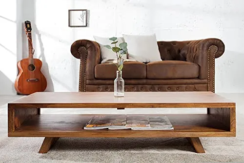 DEMIWALL Solid Sheesham Wood Rectangular Center Coffee Table for Living Room | Wooden Sofa Centre Tea Table with Open Shelf Storage for Home & Office | Rosewood, Natural