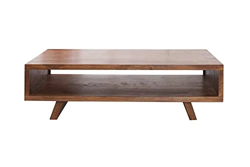 DEMIWALL Solid Sheesham Wood Rectangular Center Coffee Table for Living Room | Wooden Sofa Centre Tea Table with Open Shelf Storage for Home & Office | Rosewood, Natural