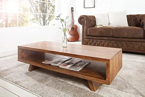 DEMIWALL Solid Sheesham Wood Rectangular Center Coffee Table for Living Room | Wooden Sofa Centre Tea Table with Open Shelf Storage for Home & Office | Rosewood, Natural