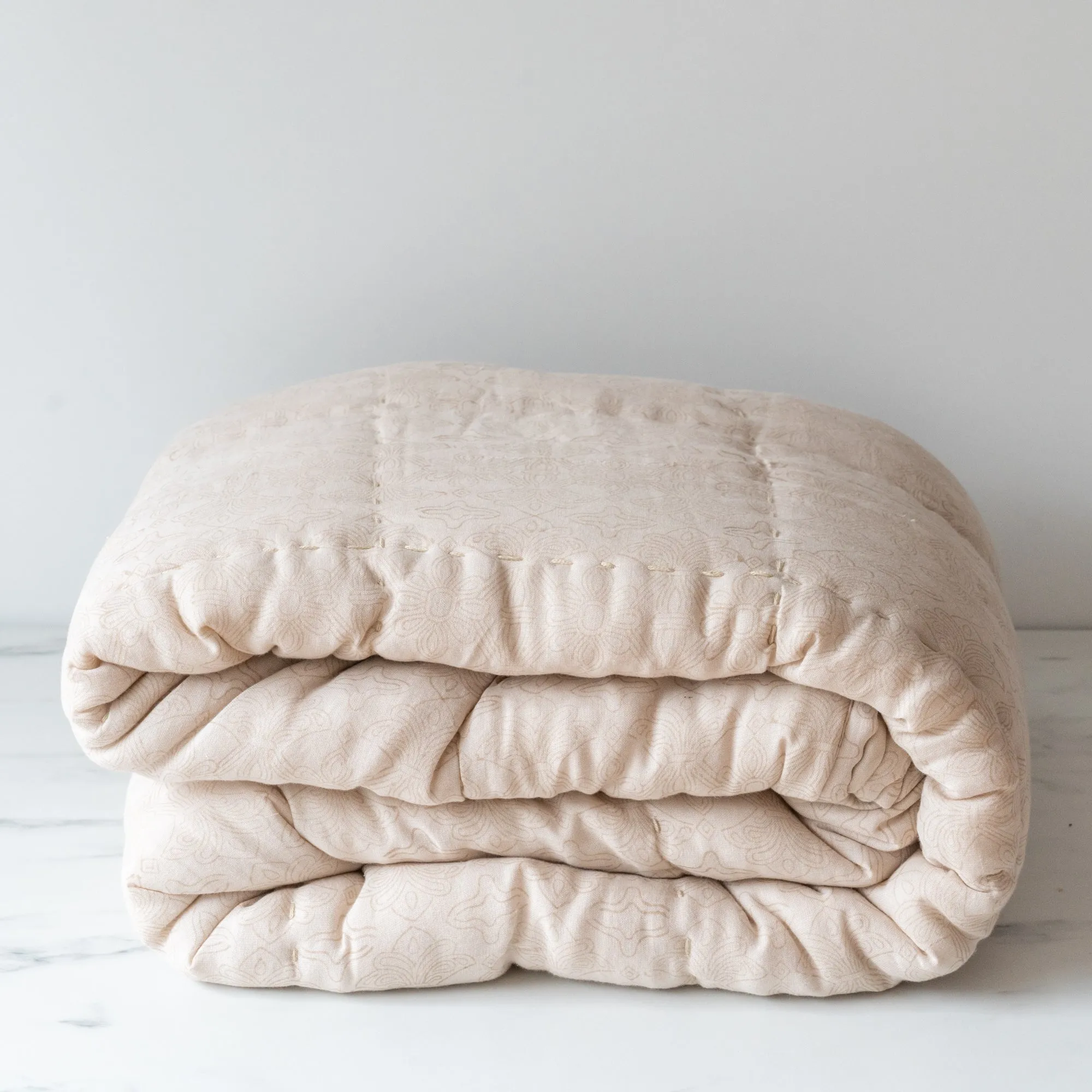 Double Gauze Cappuccino Block Print Quilt