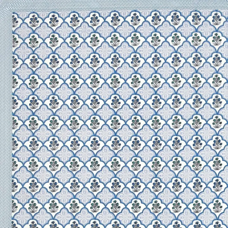 elanorhomes Hand Block Printed 240TC 100% Cotton Double King Size Bedsheet | 93 x108 Inches | 2 Pillow Covers (Blue Blossom)
