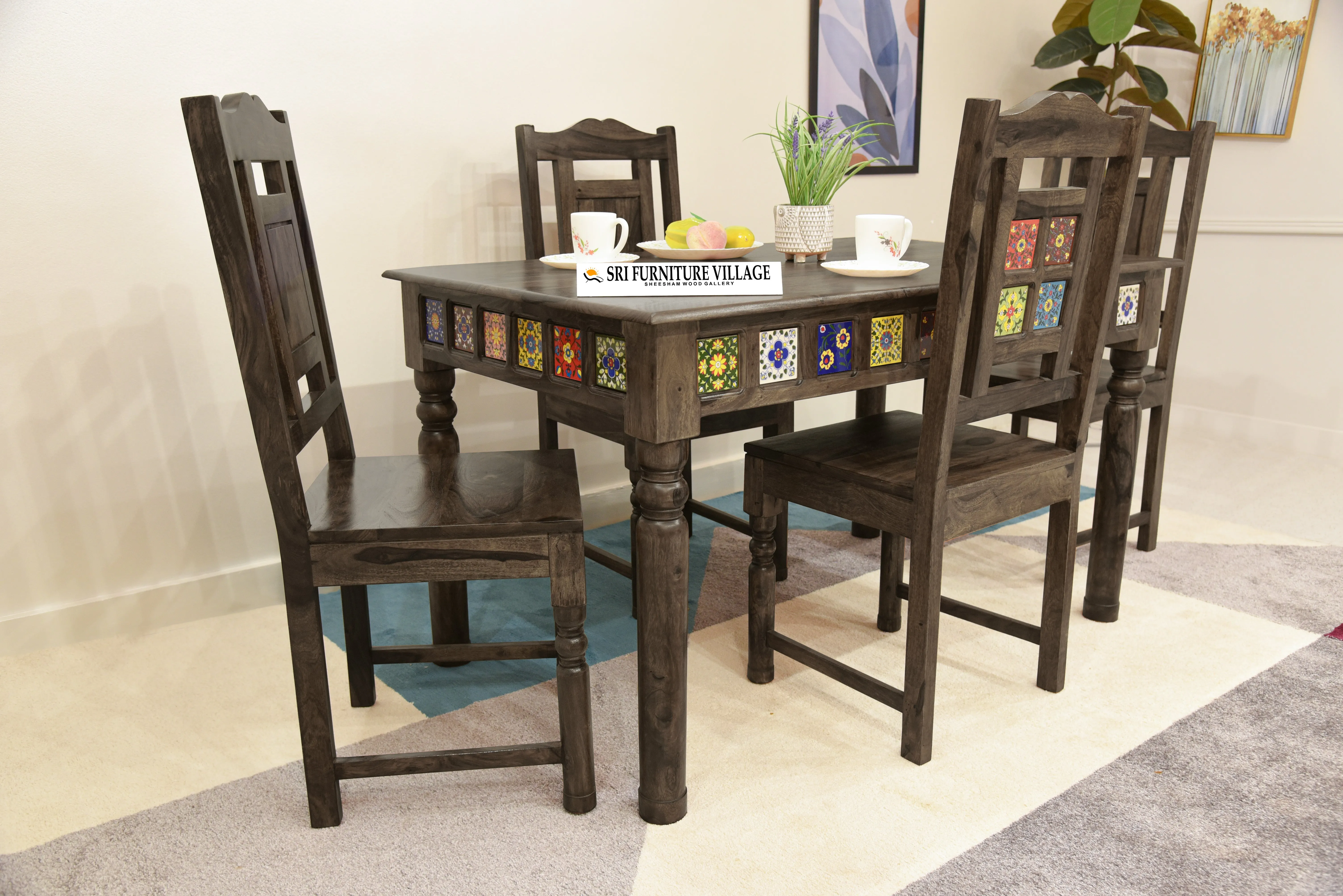 Elem Elegance 4 Seater Dining Table Set (Natural Finish) - 1181