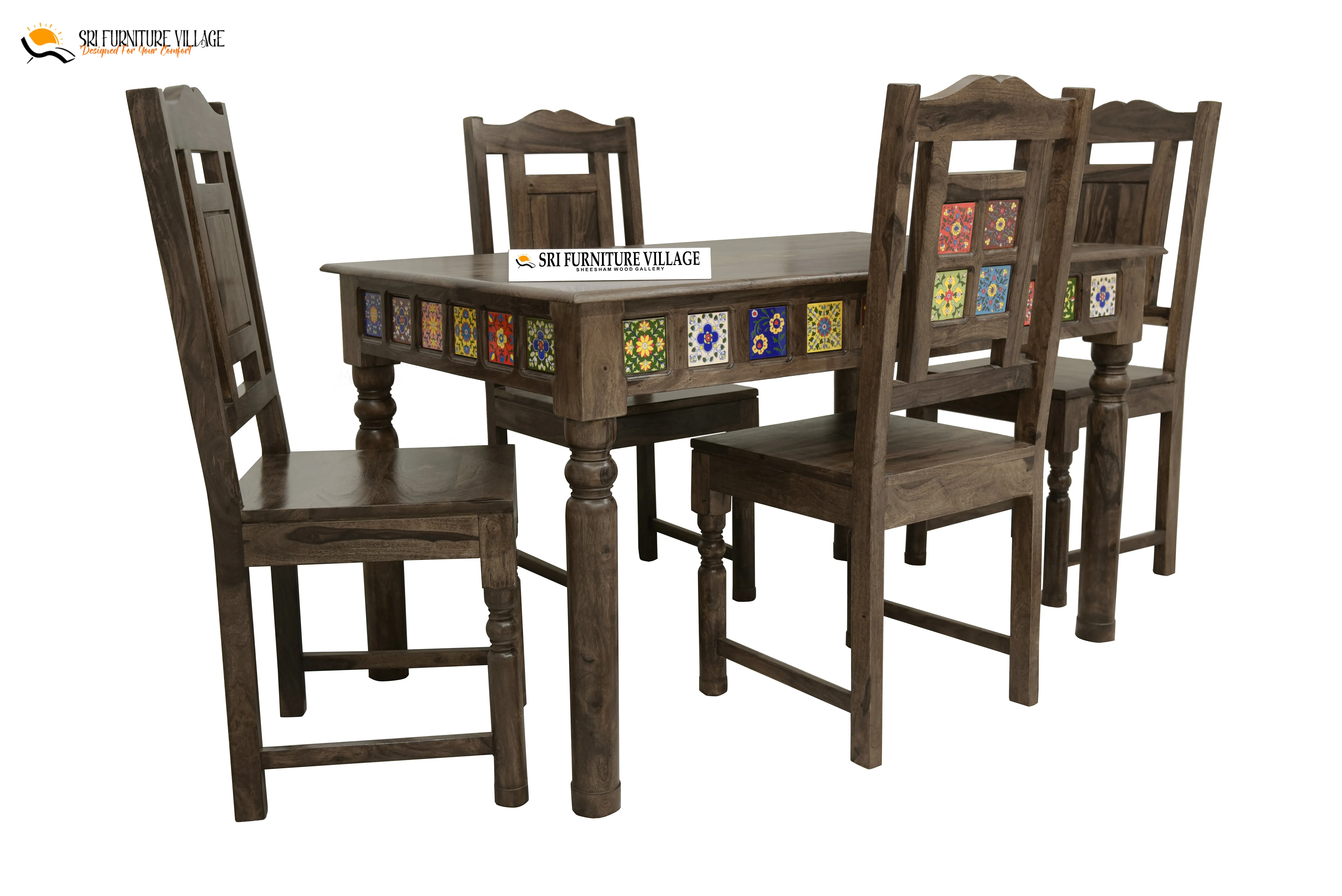 Elem Elegance 4 Seater Dining Table Set (Natural Finish) - 1181
