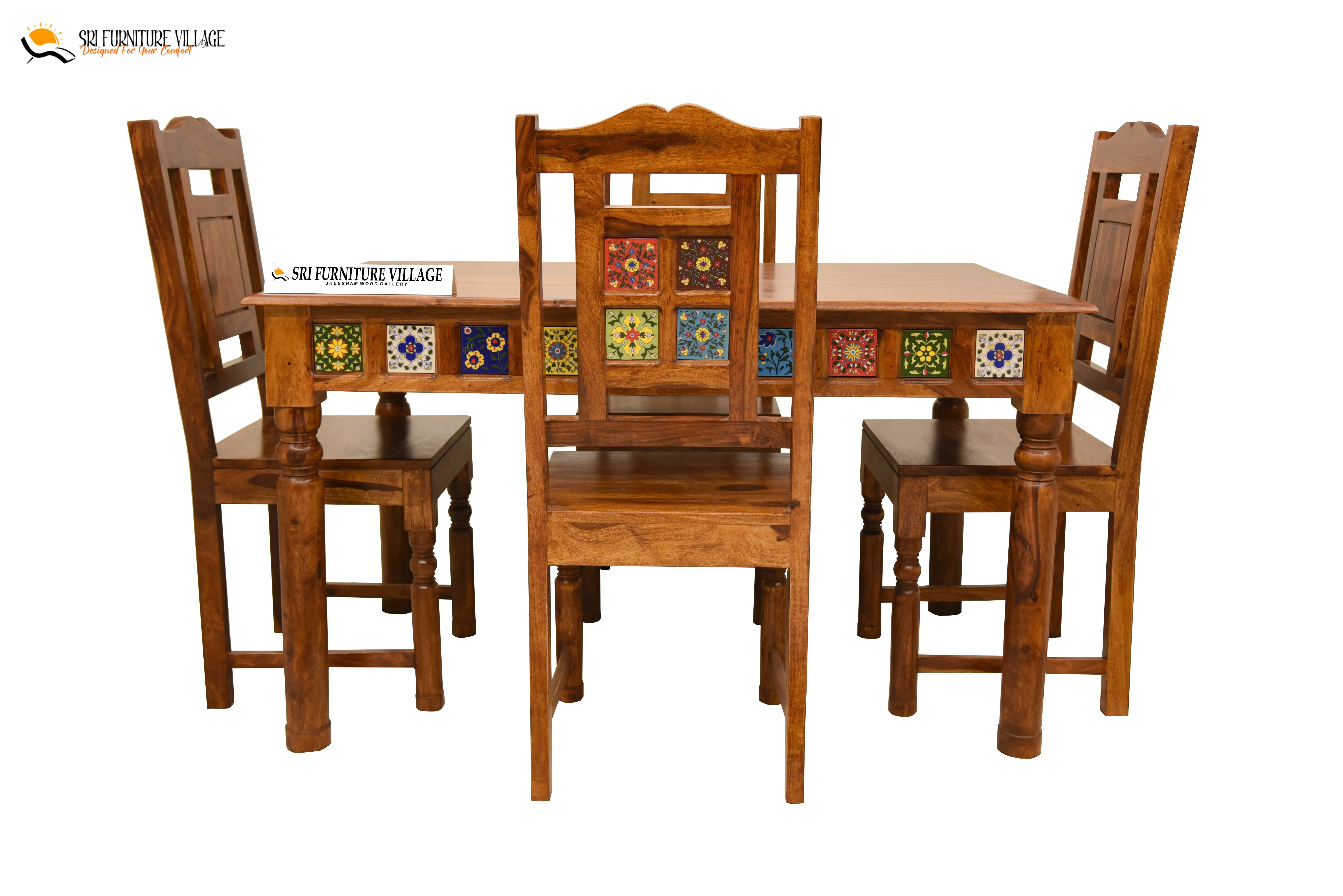 Elem Elegance 4 Seater Dining Table Set (Natural Finish) - 1181