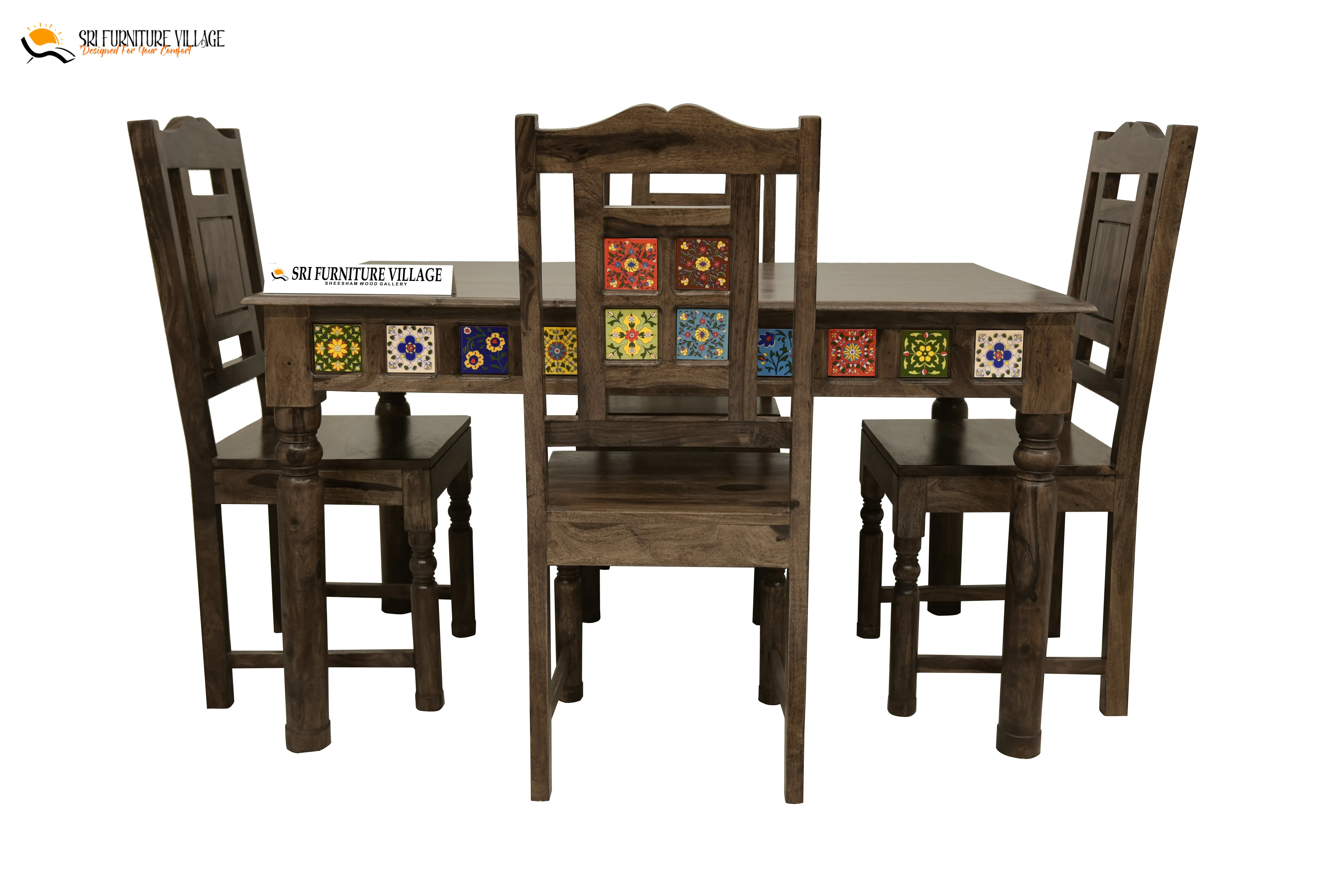 Elem Elegance 4 Seater Dining Table Set (Natural Finish) - 1181